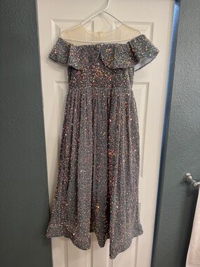 Girls Glitter Party Dress - Gray with Multicolor Sparkle fits 7/8